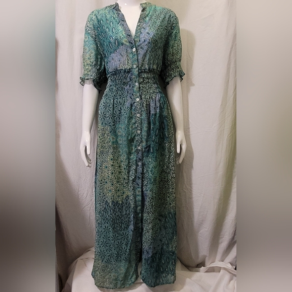 NWOT Green Ruched Lined Maxi Sundress Size 16w - Picture 1 of 7